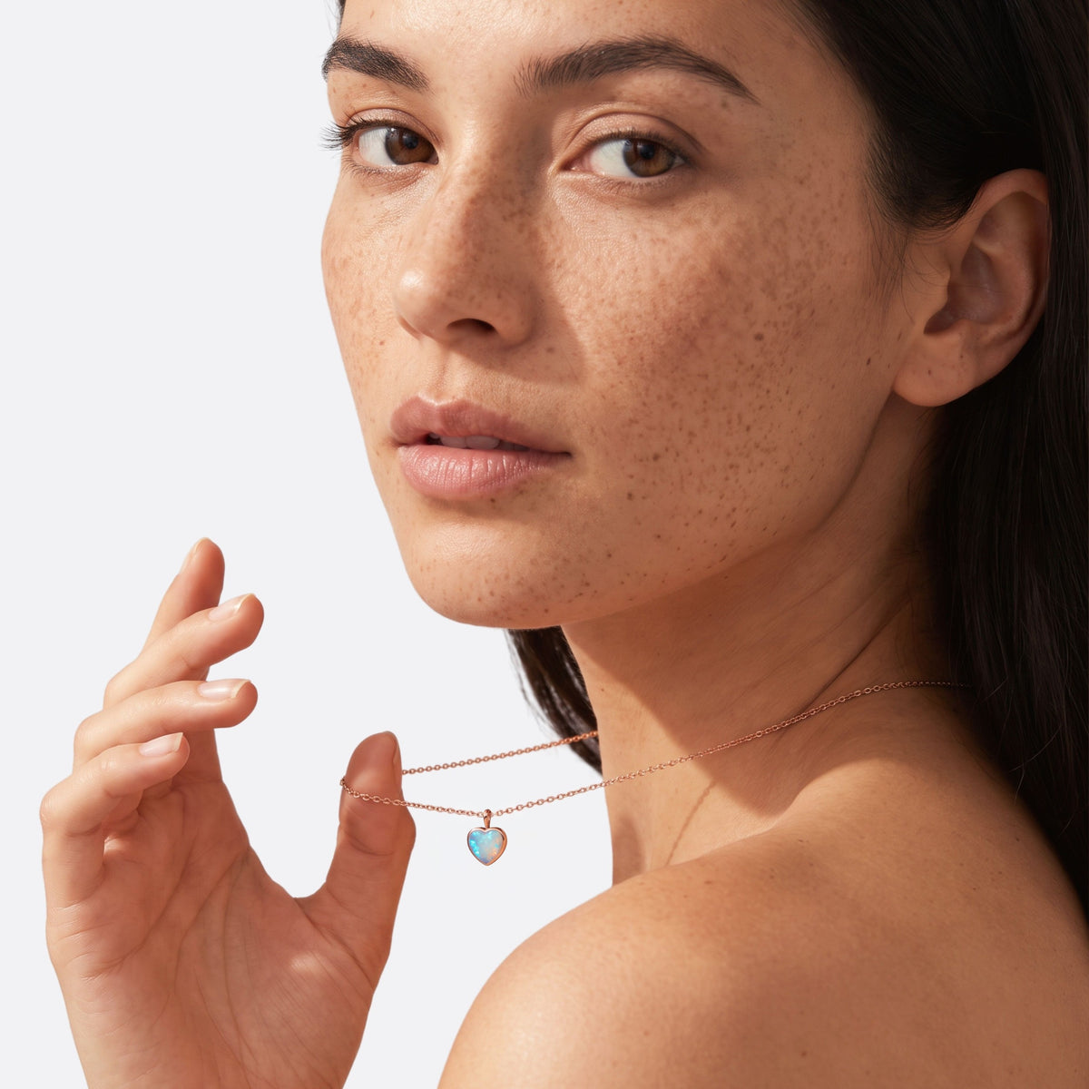 True Flame – Collier cœur, opale cristal, argent doré rose