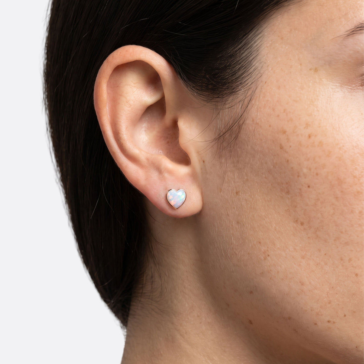 True Flame – Boucles d'oreilles cœur, opale blanche, argent doré rose