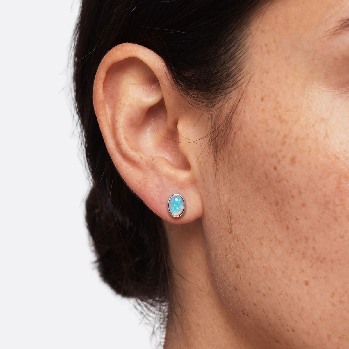 True Flame – Boucles d'oreilles ovales, opale cristal, argent