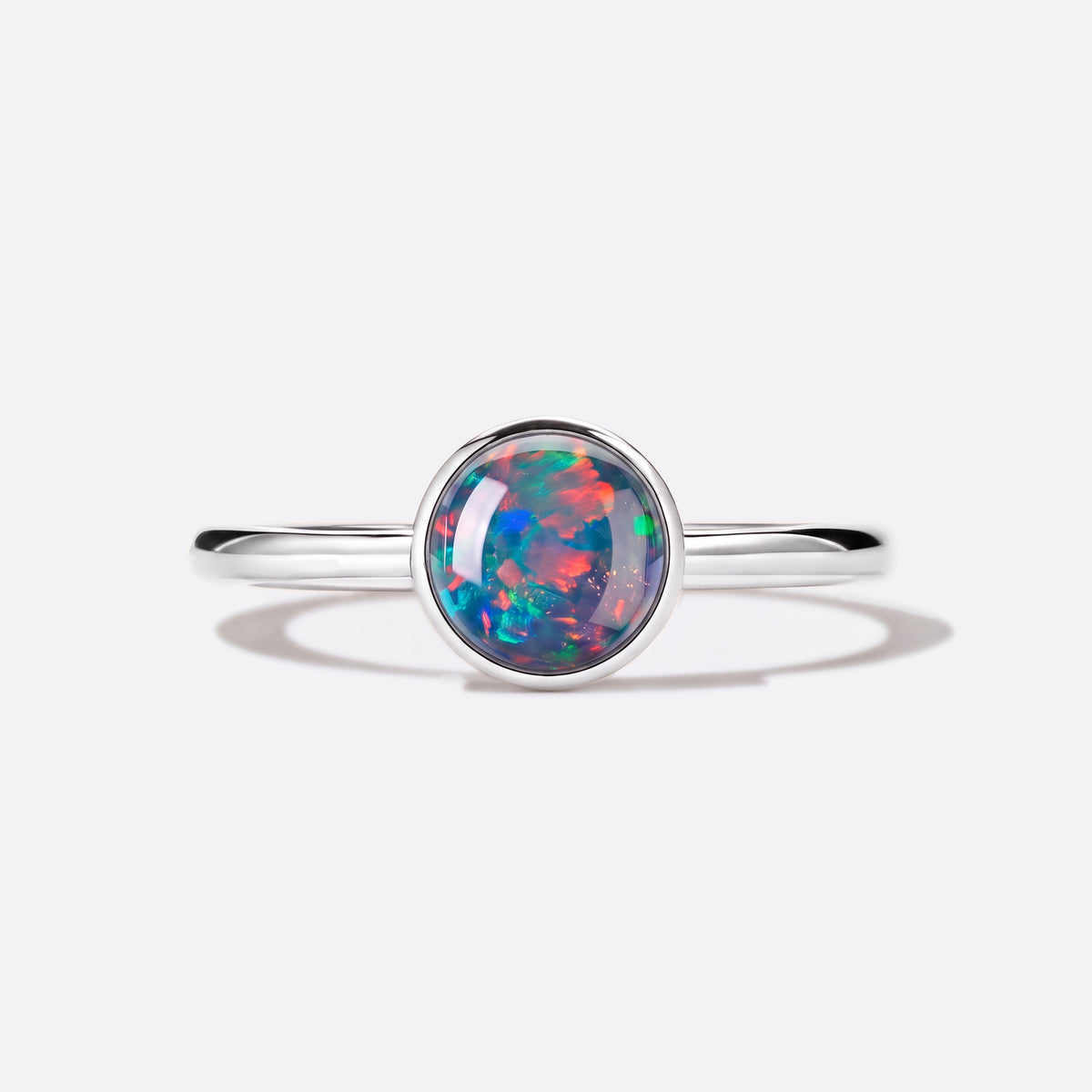 Circle of Flame Opal-Ring Rot, runder Opal (Triplette) in 925 Silber, Ansicht vorne