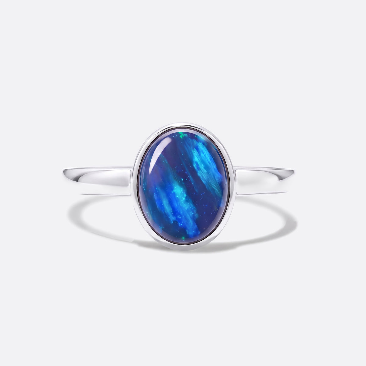 Ellipse of Flame Ring Silber mit blauer Opal-Triplette oval