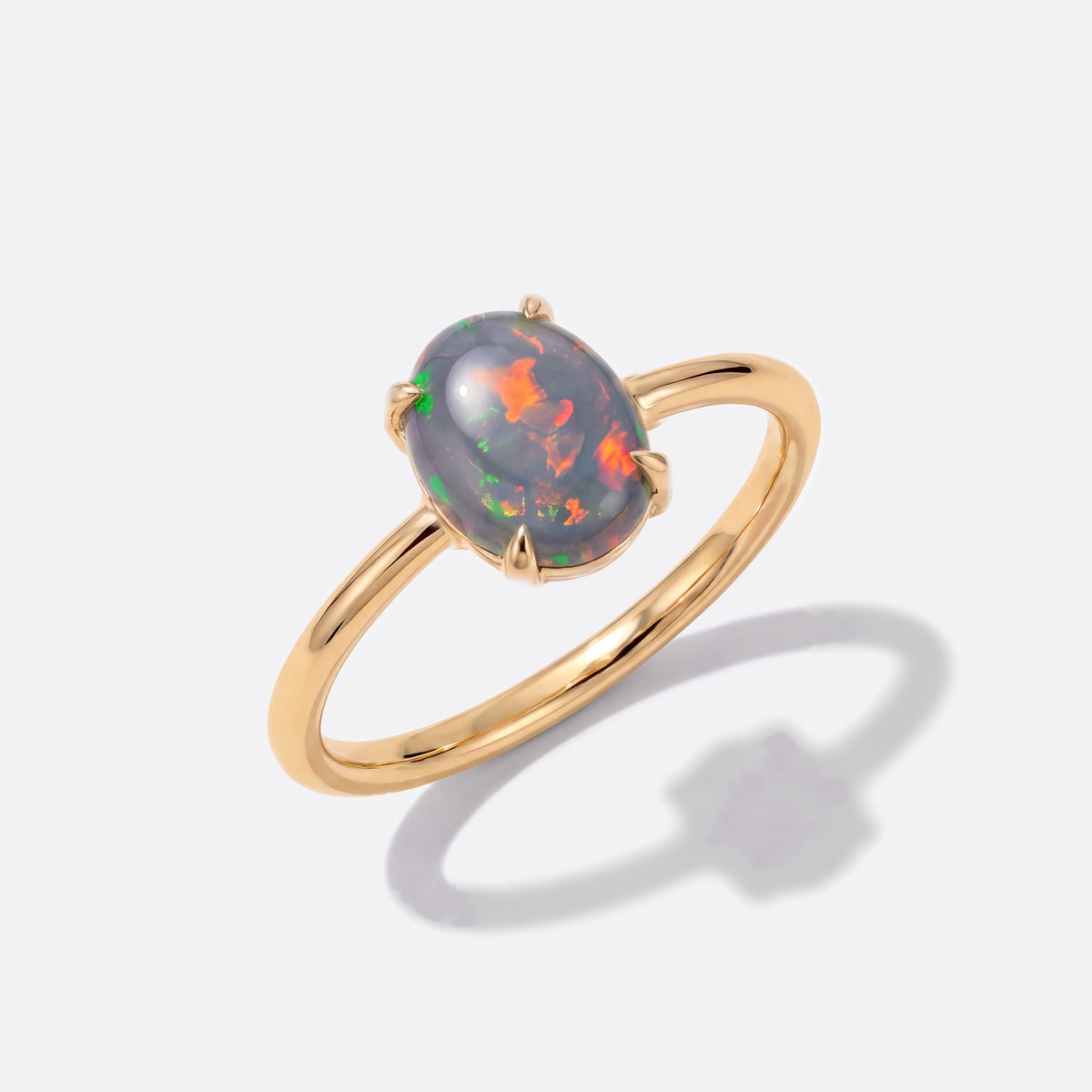 Opal-Ring 14K Gold, Semi-Black-Opal aus Lightning Ridge, von oben