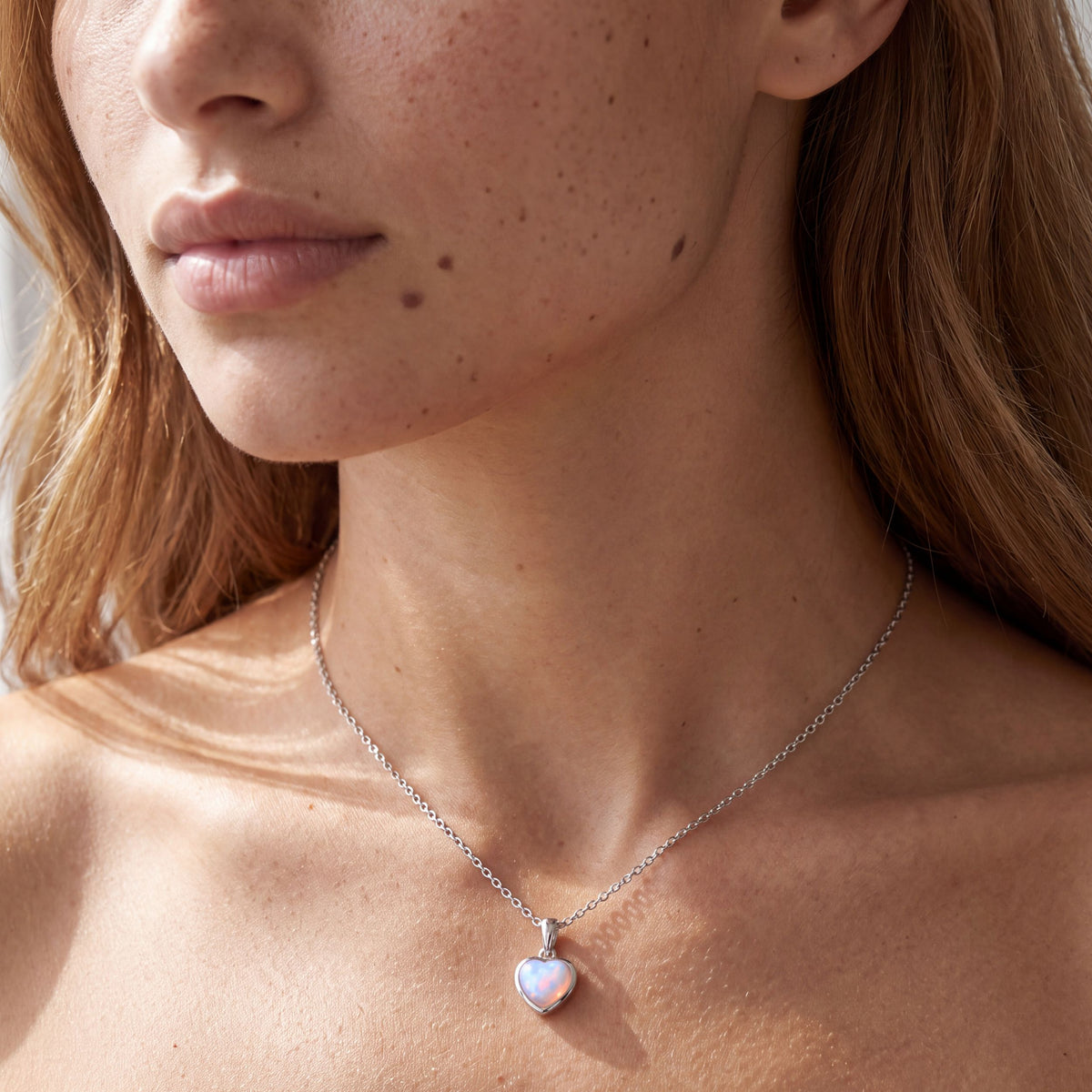 True Flame Heart Necklace White Opal Argent