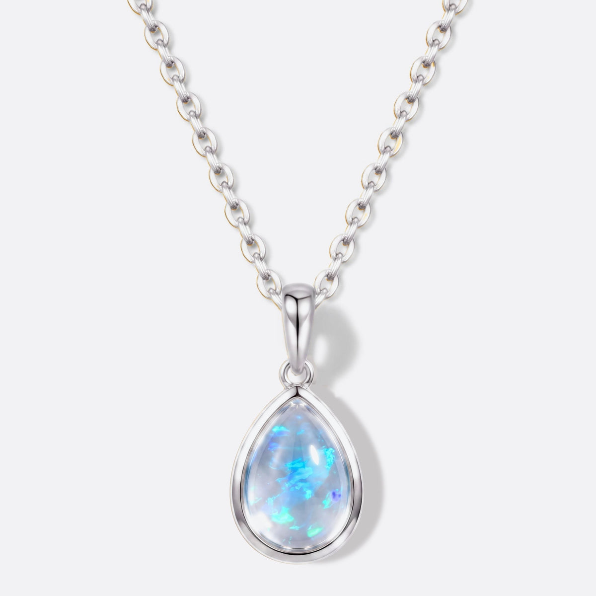 True Flame Pear Necklace Crystal Opal Argent