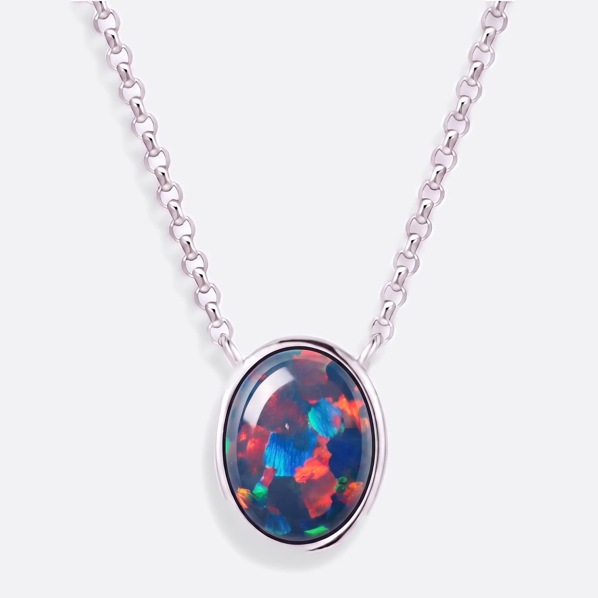 Ellipse of Flame Red Kette Silber mit roter Opal-Triplette oval