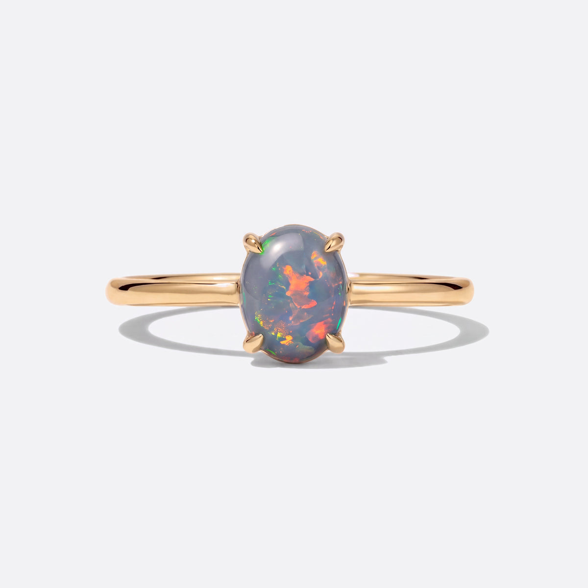 Opal-Ring 14K Gold, Semi-Black-Opal aus Lightning Ridge, vorne