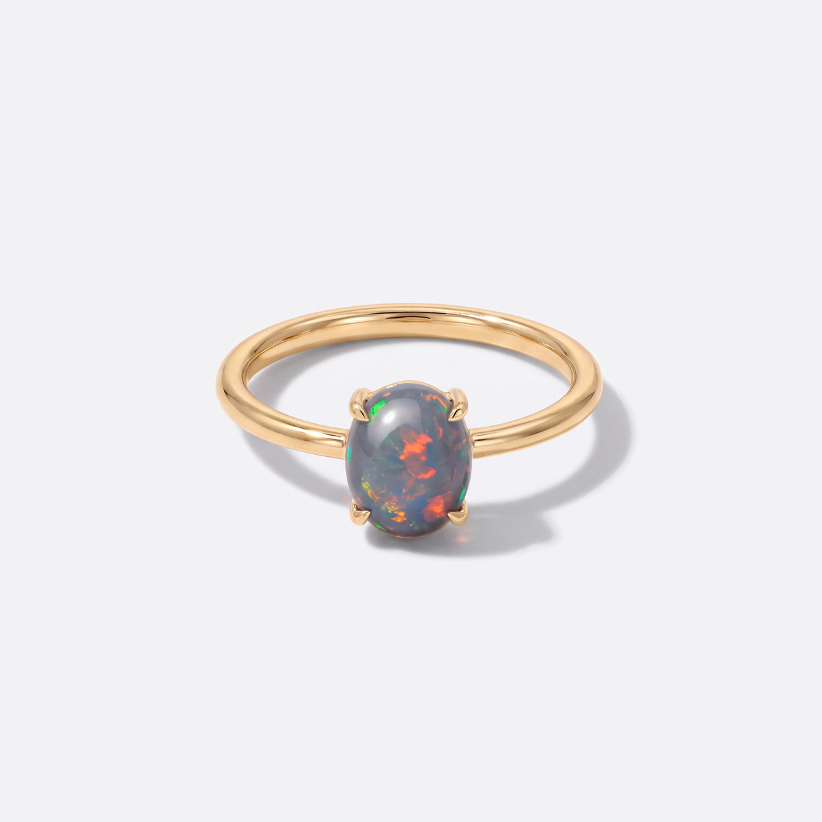 Opal-Ring 14K Gold, Semi-Black-Opal aus Lightning Ridge, schräg